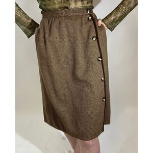 Vintage Valentino (Miss V) Skirt Wool Cashmere Brown Herringbone Pattern EU 40